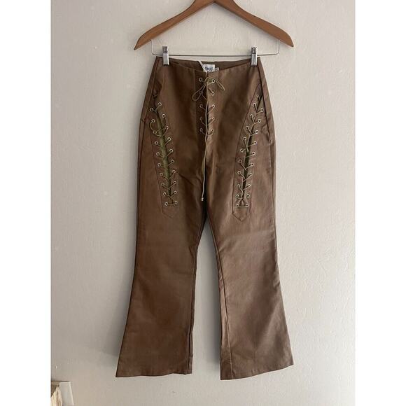 Princess Polly Pants 4 Harvey Faux Leather Lace Up High Rise Brown Flare NEW - Picture 3 of 10